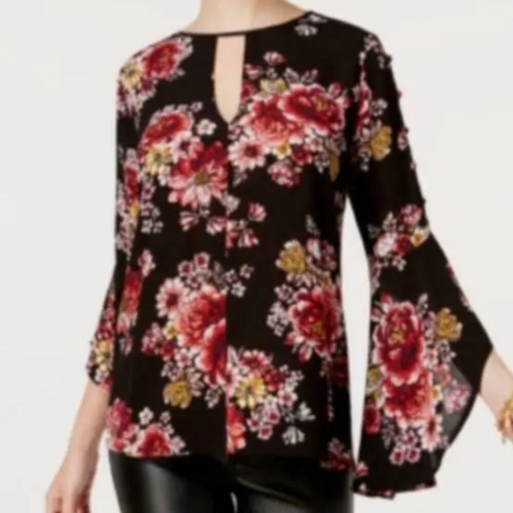 NWT Gypsies & Moondust Gigi Printed Keyhole Top Bell Sleeves Women's Size small